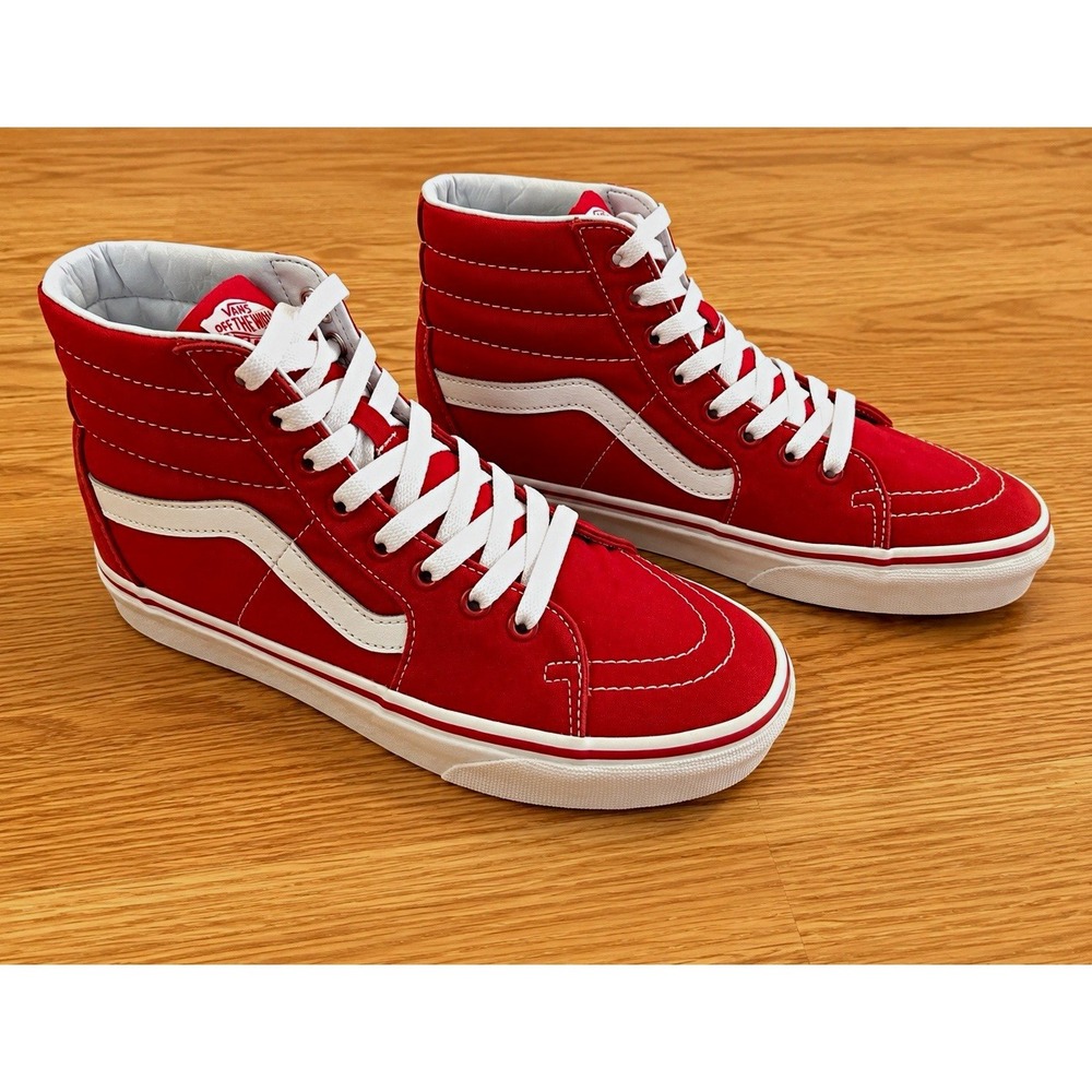Vans Sk8-Hi Racing Red Canvas High Top Sneakers Mens 7.5 Womens 9 Skate Shoes